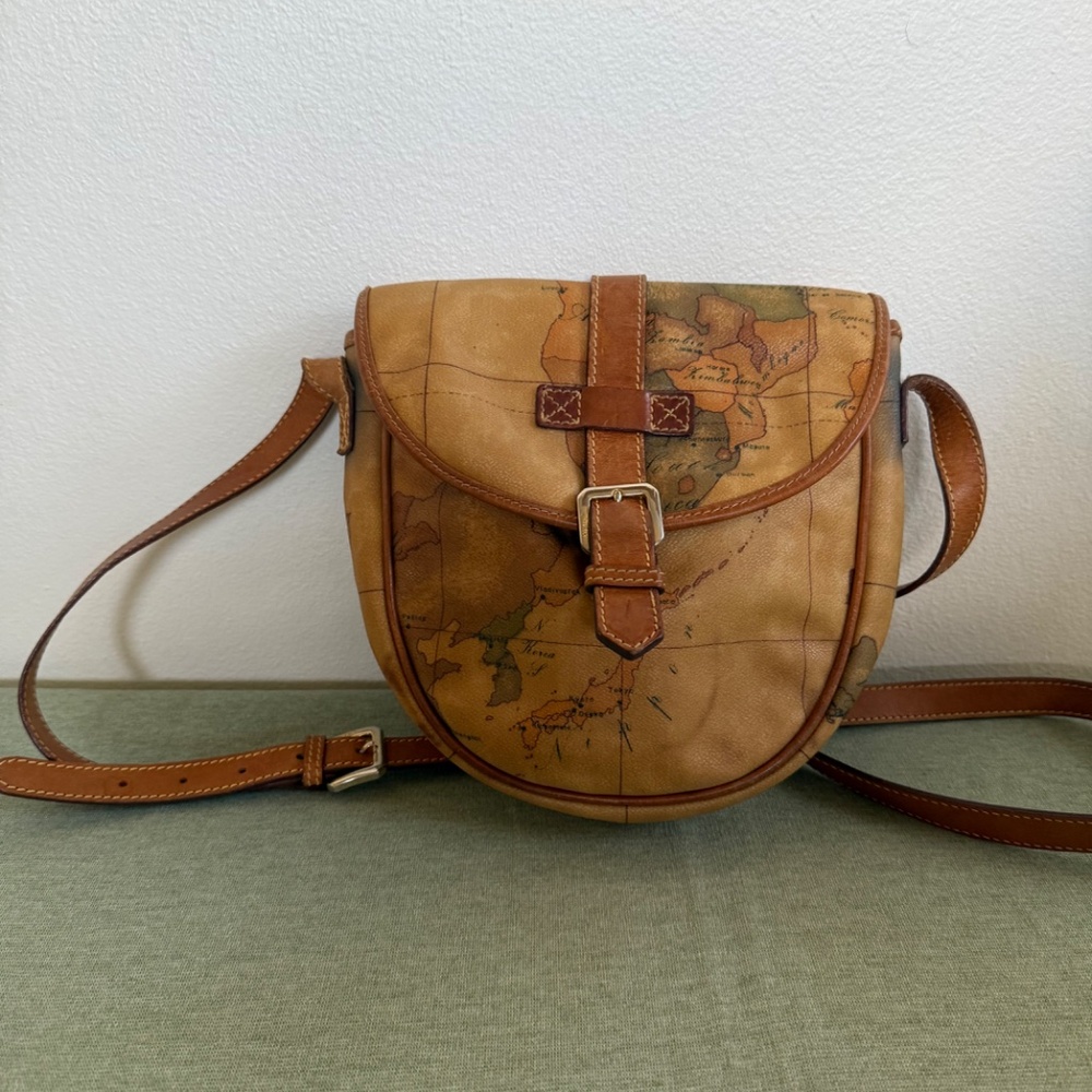 Alviero Martini Geoprint Map Leather Trim Prima Classe Crossbody Shoulder Bag